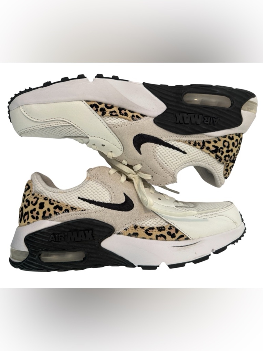🐆Nike Women’s Air Max Excee Leopard-Accent Cream and Black Sneakers - Size 8.5